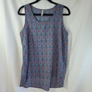 AMK Womens Geometric Diamond Print Sleeveless Silky Blouse Boho Fairy  Large